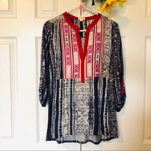 TINY by Anthropologie Aztec Boho Tunic Blouse